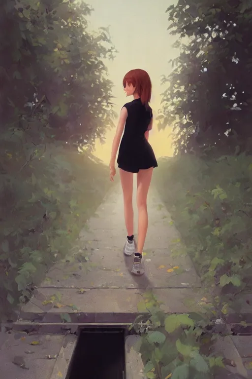 Image similar to A ultradetailed beautiful panting of a stylish girl , she is wearing Nike sneakers, Oil painting, by Ilya Kuvshinov, Greg Rutkowski and Makoto Shinkai