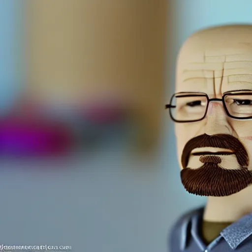 Image similar to walter white as a barbie doll, toy, photography, depth of field,