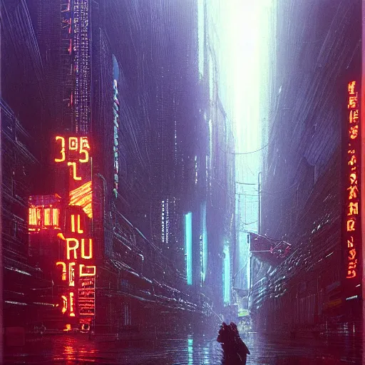 Prompt: huge cyberpunk dystopian megacity with lights and neon billboards, holograms, bladerunner and beksinski painting