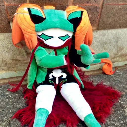 Image similar to cute fumo plush of a masked shrine guardian girl