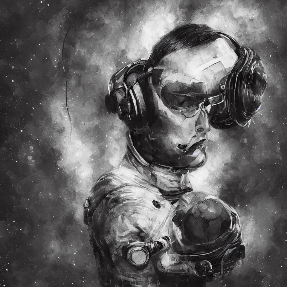 Image similar to a portrait astronaut wearing a headphone, digital painting, digital art, beautiful, cinematic, 4 k, ultra hd, art by ben templesmith