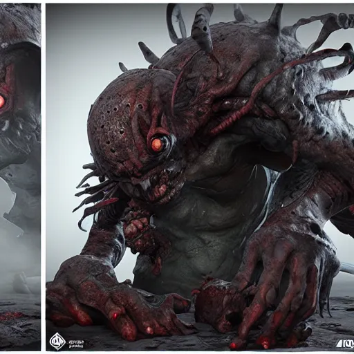 Image similar to a giant demon baby eldenring boss, zbrush, arnold render, unrealengine 5, dark souls, horror, extremely detailed