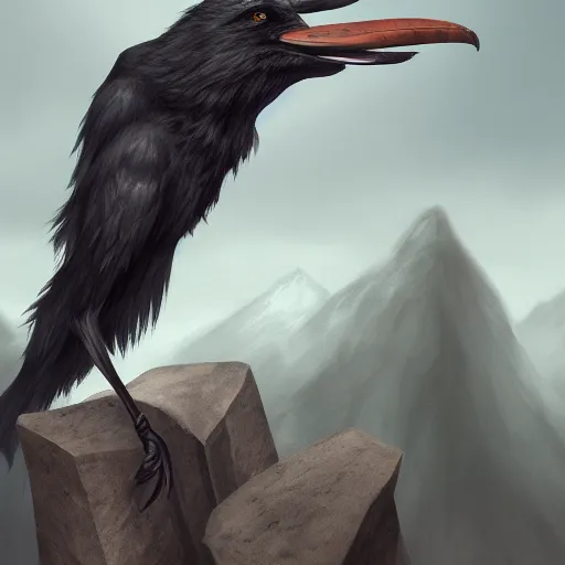 Image similar to A wolf with the wings and beak of a crow perched on top of a stone obelisk, trending on artstation., hyperdetailed, artstation, cgsociety, 8k