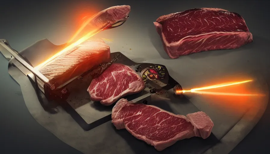 Prompt: billy butcher cutting a piece of steak with lazers coming from his eyes, hyperdetailed, artstation, cgsociety, 8 k