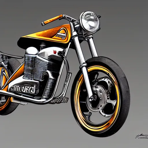 Prompt: concept art of a 1970s motorcycle, high detail, high definition, 8k