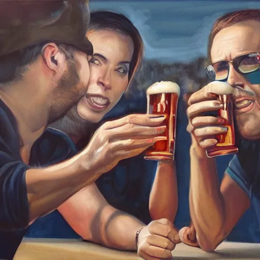 Prompt: Hyper realistic paint of people drinking beer