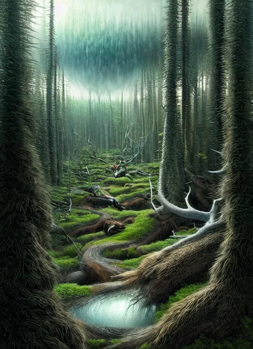 Prompt: a hyper-detailed 3d render like a Oil painting of beautiful-illusions of the Taiga ecosystem, surrealism!!!!! surreal concept art, lifelike, photorealistic, digital painting, aesthetic, smooth, sharp focus, Artstation HD, by Greg Rutkowski, Chris Tulloch McCabe, Valentina Remenar and Asher Duran,