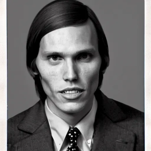 Image similar to A photograph portrait of Jerma985 with short-medium length hair a combover wearing early 1970s menswear in the early 1970s, taken in the early 1970s, grainy, taken on a 1970s Polaroid Camera, realistic, hyperrealistic, very realistic, highly detailed, very detailed, extremely detailed, detailed, digital art, trending on artstation, colorized photo