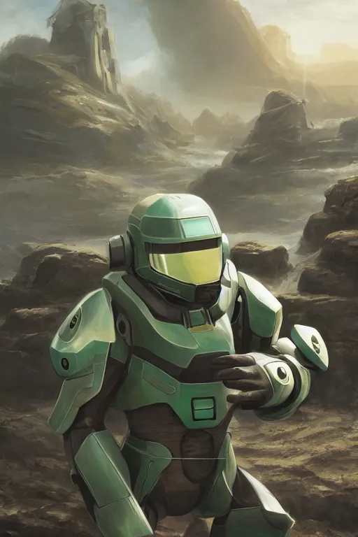 Prompt: magnemite pokemon playing as master chief, oil on canvas, intricate, 8 k highly professionally detailed, hdr, cgsociety