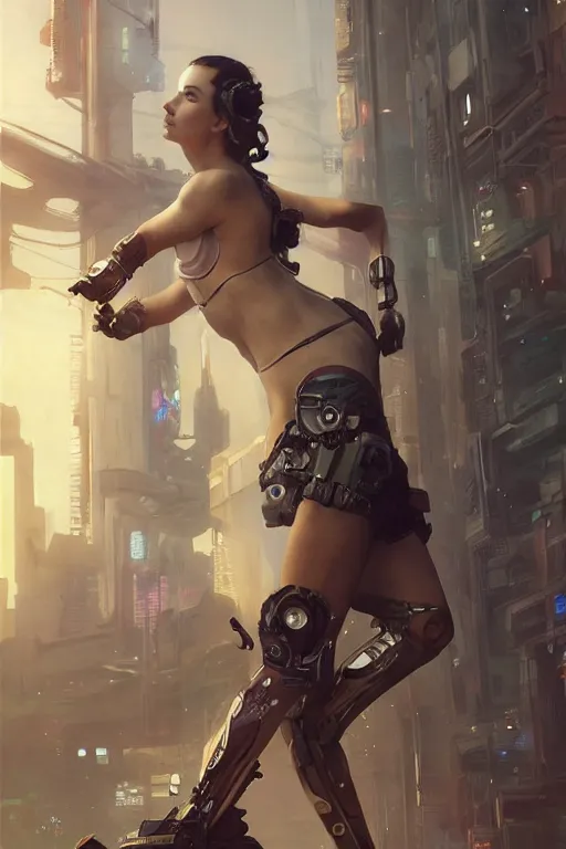 Image similar to a beautiful girl in a cyberpunk costume is standing near ford mustang. masterpiece 4k digital illustration by Ruan Jia and Mandy Jurgens and Artgerm and william-adolphe bouguereau, award winning, Artstation, art nouveau aesthetic, Alphonse Mucha background, intricate details, realistic, panoramic view, Hyperdetailed, 8k resolution, intricate art nouveau