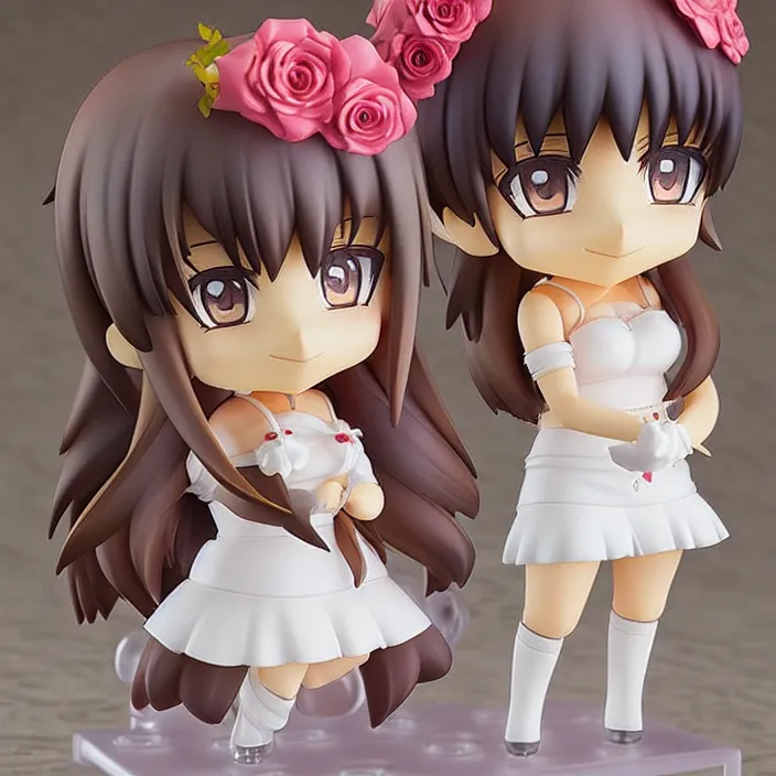 Prompt: an anime nendoroid of a lovely whiht - hair girl wearing roses, figurine, detailed product photo