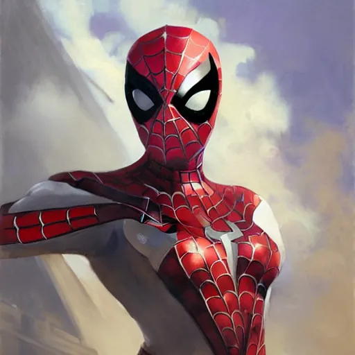 Image similar to greg manchess portrait painting of partially armored female spiderman as overwatch character, medium shot, asymmetrical, profile picture, organic painting, sunny day, matte painting, bold shapes, hard edges, street art, trending on artstation, by huang guangjian, gil elvgren, ruan jia, greg rutkowski, gaston bussiere