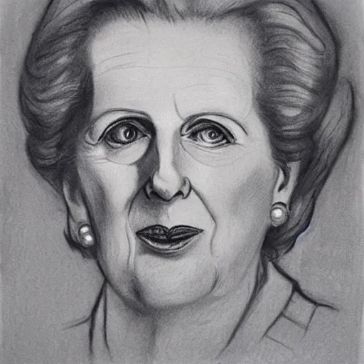 Image similar to Margaret Thatcher, charcoal, caricature