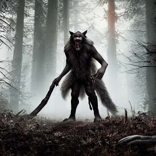 Prompt: werewolf from van helsing lumberjack unreal engine hyperreallistic render 8k character concept art forest masterpiece