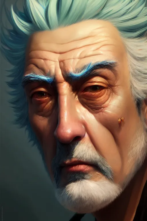 Prompt: ultra detailed facial portrait rick sanchez, extremely detailed digital painting, in the style of fenghua zhong and ruan jia and jeremy lipking and peter mohrbacher, mystical colors, rim light, beautiful lighting, 8 k, stunning scene, raytracing, octane, trending on artstation