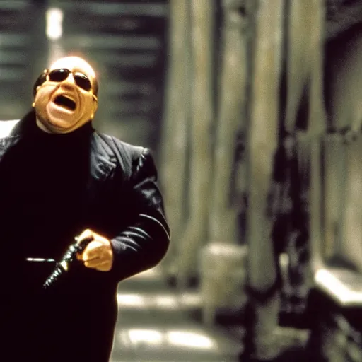 Image similar to A movie still of Danny Devito in The Matrix