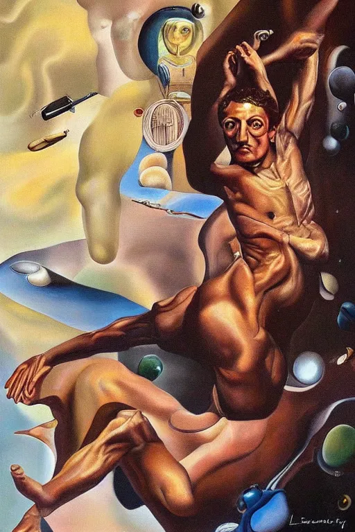 Prompt: photorealistic painting of mark zuckerberg as leda atomica by salvador dali, hyperdetailed, centered, masterpiece, surrealism