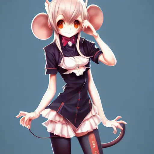 Image similar to fullbody portrait of anthropomorphic half - mouse cute anime girl, concept art, anime art, by a - 1 picture, trending on artstation artgerm, ross tran, bill ward, marc davis,