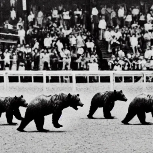 Prompt: bears running in the kentucky derby, vintage photo