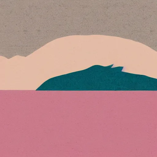 Image similar to Mountains and lakes in muted Risograph Art Style