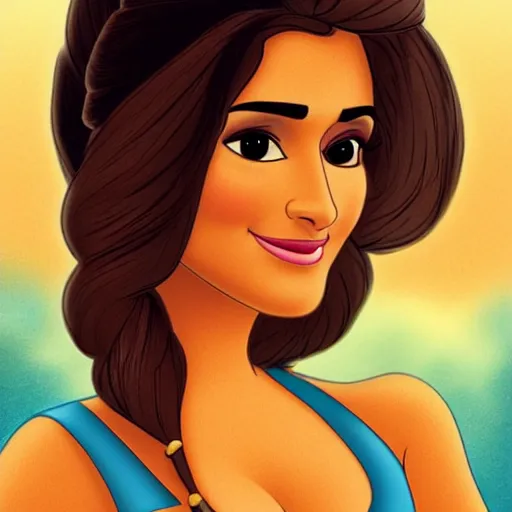 Image similar to salma hayek as princess jasmine from disney's aladdin, portrait, disney animation style