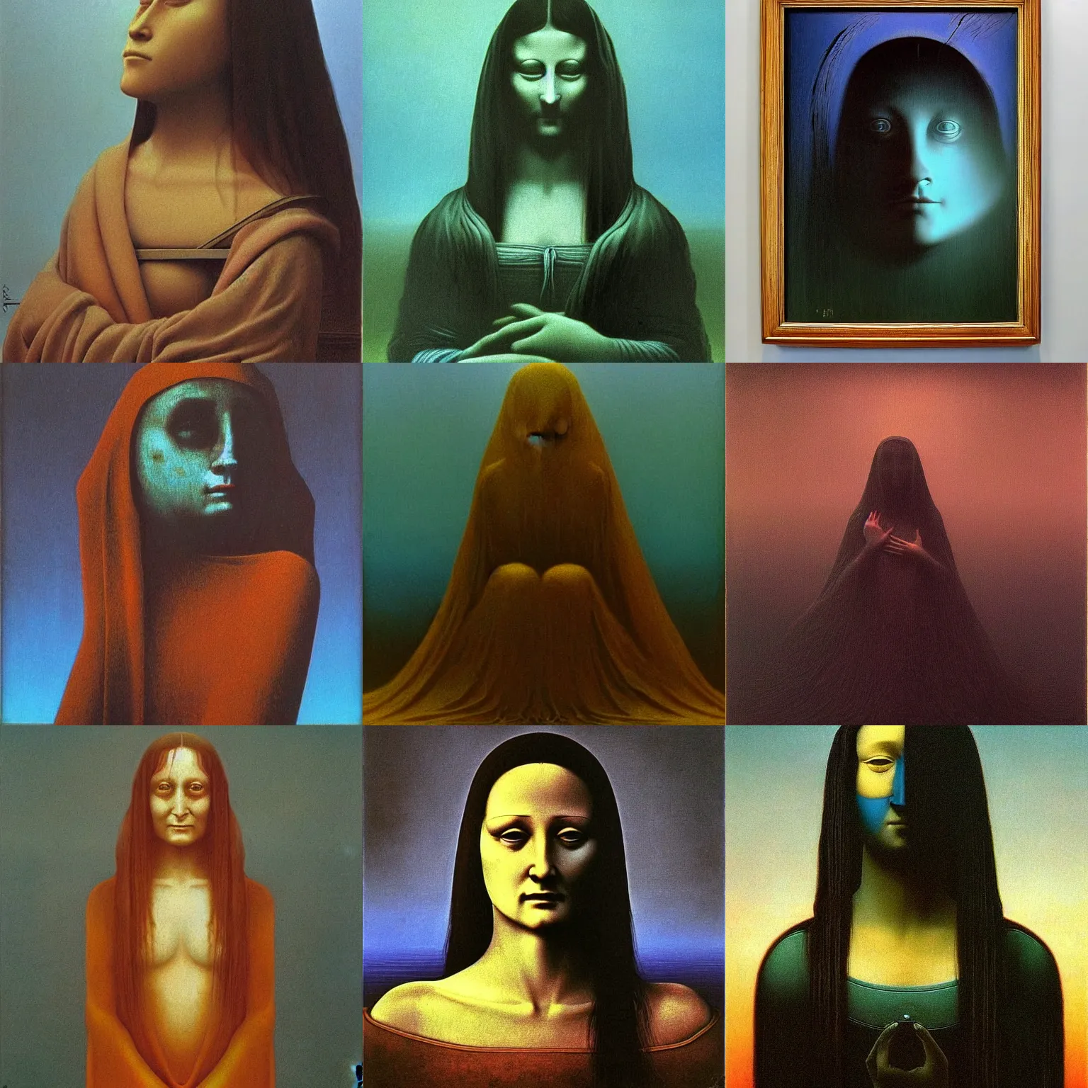 Image similar to ( ( ( ( ( monalisa ) ) ) ) ) in the style of zdzislaw beksinski!!!!! and zdzisław beksinski!!!!!