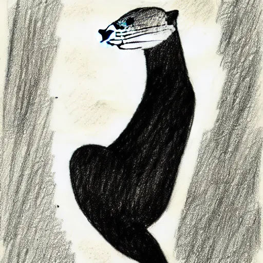 Image similar to an otter in a dress, pencil drawing