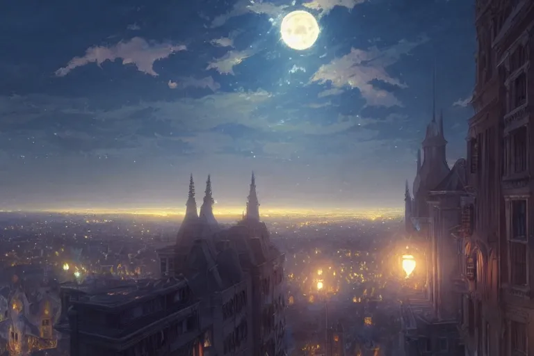 Image similar to a winged monster in the sky above a victorian city, scene in the night. full moon, 1 8 9 0, key visual, conceptart, ambient lighting, highly detailed, digital painting, artstation, concept art, sharp focus, by makoto shinkai and akihiko yoshida and greg manchess