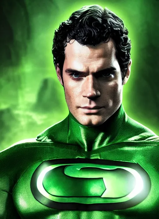 Prompt: An epic fantasy comic book style portrait painting of Henry Cavill as Green Lantern, Unreal 5, DAZ, hyperrealistic, octane render, cosplay, RPG portrait, dynamic lighting