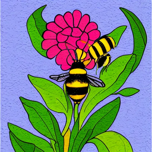 Prompt: flower with bee on it, digital art,