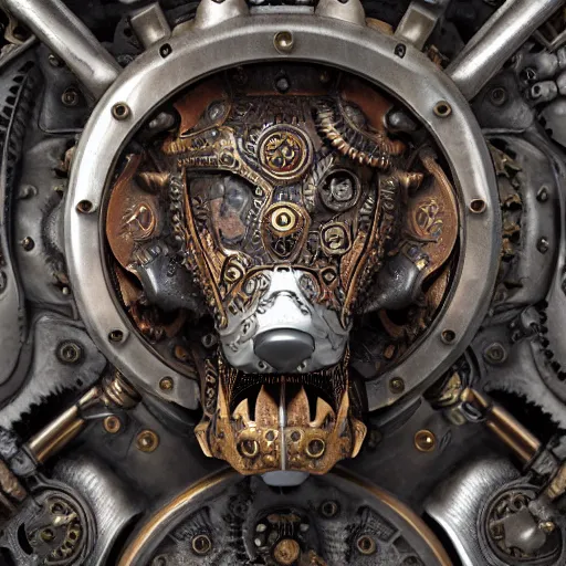 Image similar to A steampunk ornate wolf made of engraved full plate armor and gears, Macro shot by Justin Gerard, unreal engine, physically based rendering