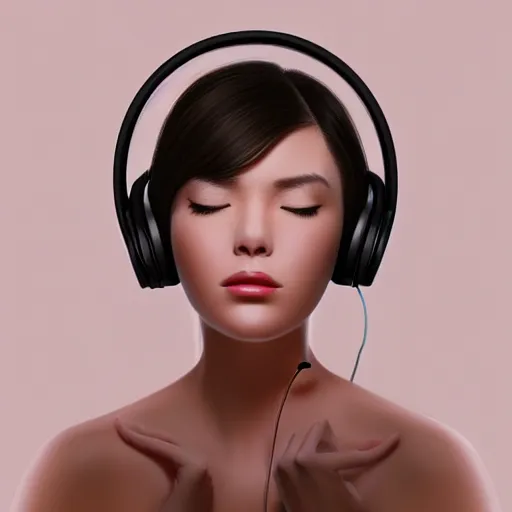 Image similar to an illustration of a beautiful woman listening to music with headphones by Dao Trong Le, highly detailed, digital art, trending on artstation