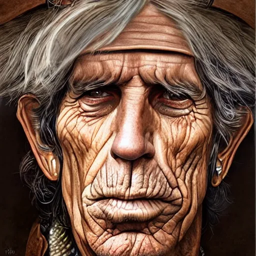 Image similar to digital painting of keith richards by filipe pagliuso and justin gerard, symmetric, fantasy, highly, detailed, realistic, intricate