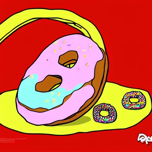 Image similar to a donut inside of a bed, cartoon, 4 k, poster art