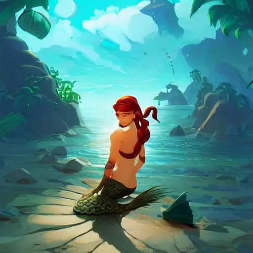 Image similar to painting mermaid treasure on sea of thieves game avatar hero smooth face median photoshop filter cutout vector, behance hd by jesper ejsing, by rhads, makoto shinkai and lois van baarle, ilya kuvshinov, rossdraws global illumination