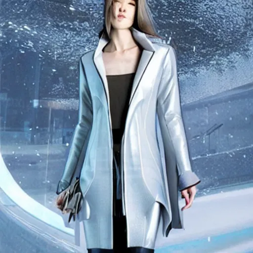 Image similar to futuristic clothing, 2 0 3 0. weather. women's coat. fantasy.