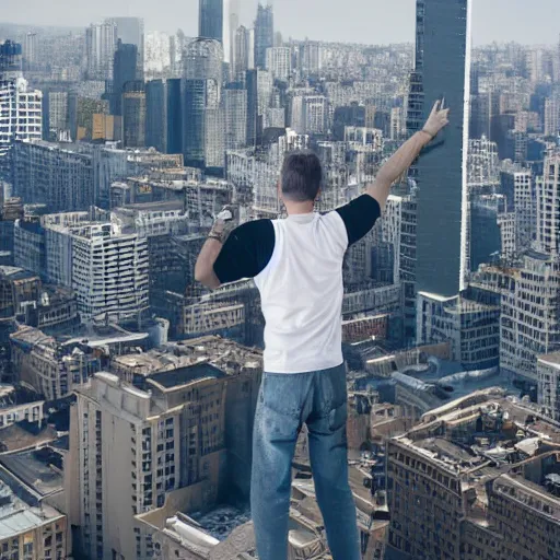 Image similar to a person standing on top of a tall building, a stock photo by Thomas Struth, shutterstock contest winner, superflat, national geographic photo, hyper realism, behance hd -1024