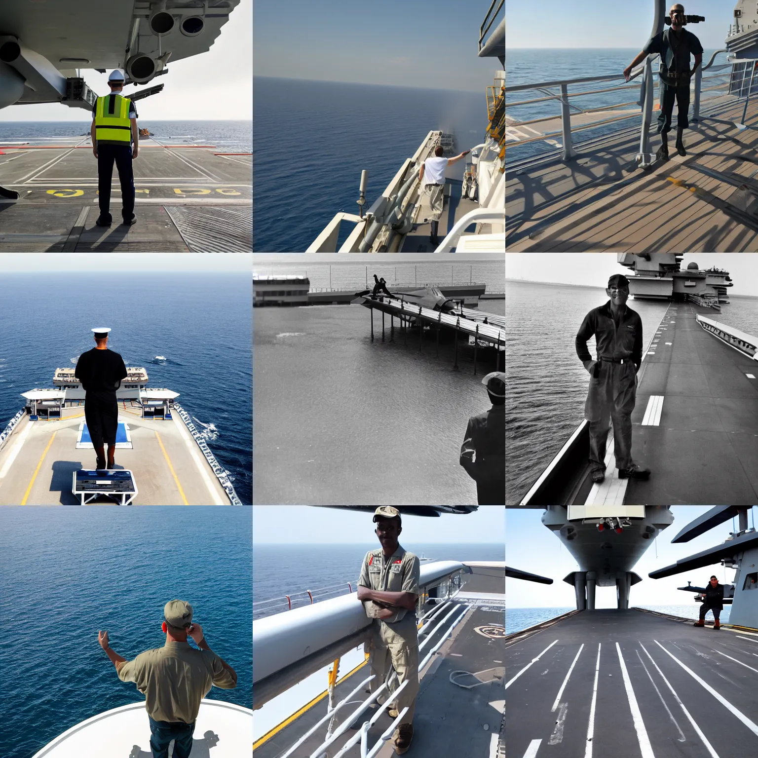 Prompt: man on the deck of an aircraft carrier