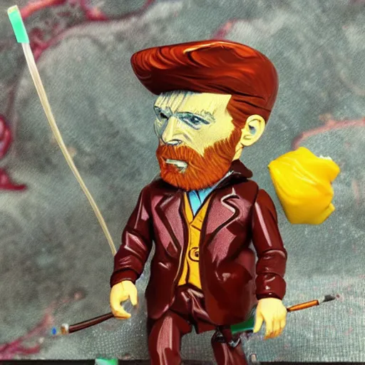 Image similar to van gogh ( gold teeth ) stop motion vinyl action figure, plastic, toy, butcher billy style