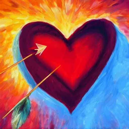 Image similar to heart shot with arrow? beautifull illustration, hd, oil painting