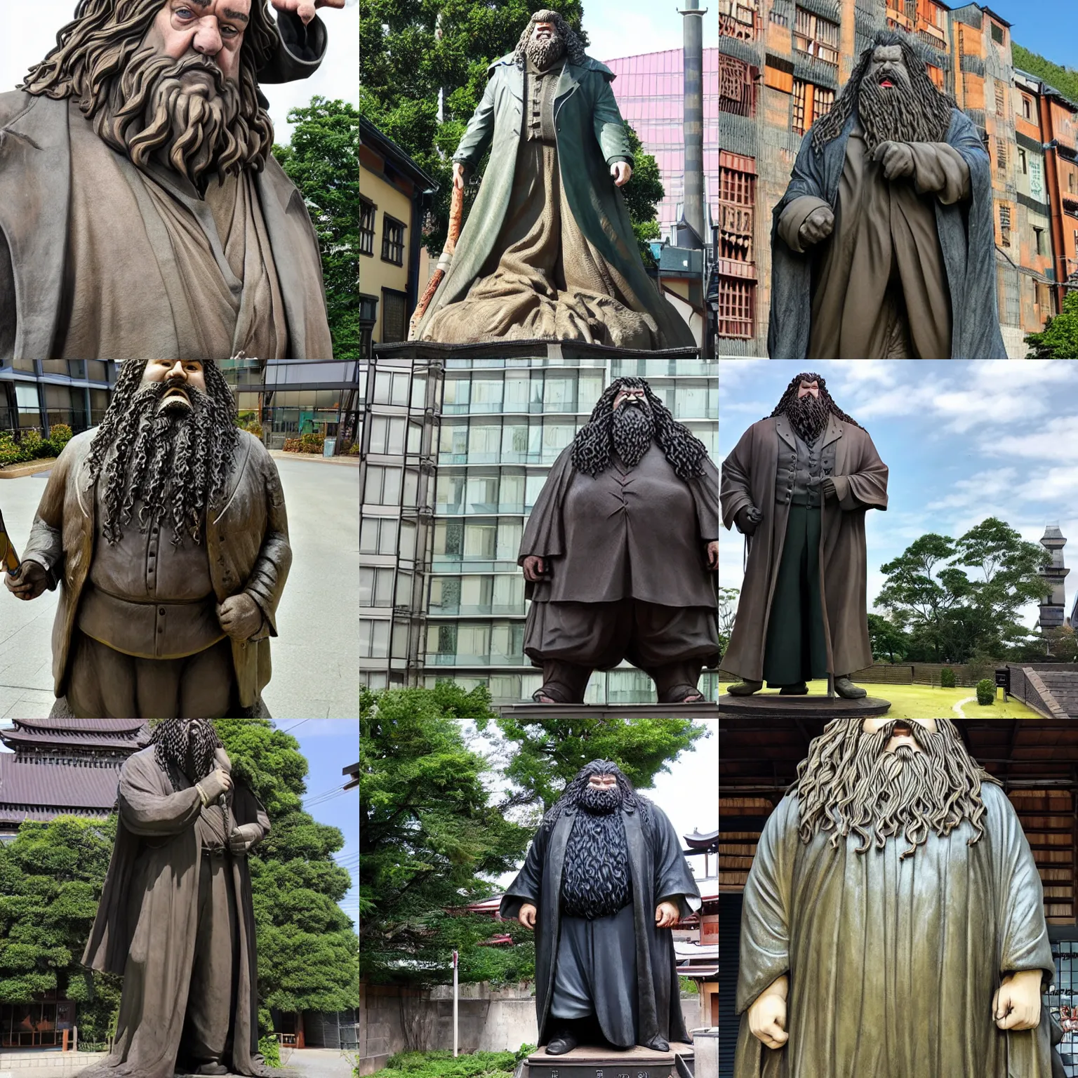 Prompt: an enormous statue of hagrid in the style of kyoto animation