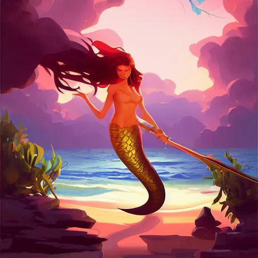 Image similar to painting mermaid treasure on sea of thieves game avatar hero smooth face median photoshop filter cutout vector, behance hd by jesper ejsing, by rhads, makoto shinkai and lois van baarle, ilya kuvshinov, rossdraws global illumination