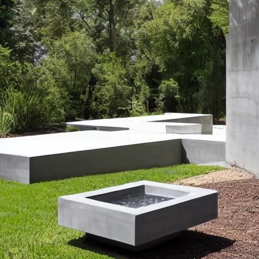 Image similar to Steven holl architect and gio ponti design a modern backyard water fountain, concrete and black steel