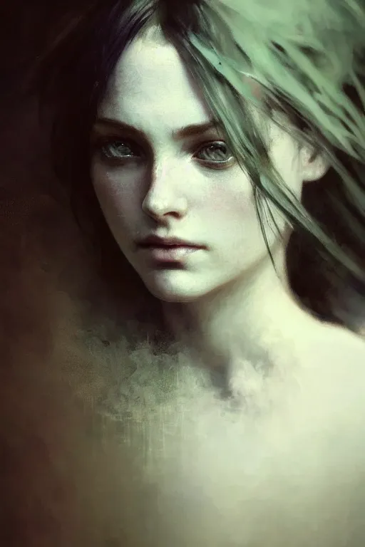 Image similar to beautiful photographic by jeremy mann, only one head single portrait absurdly beautiful, elegant, ultrafine hyperrealistic detailed face, alphonse mucha, intricate linework, sharp focus, smooth, octopath traveler, final fantasy, unreal engine, dramatic lighting, ethereal, 8 k