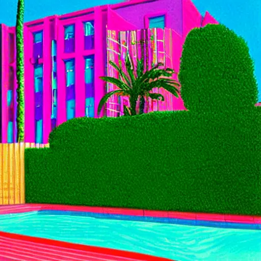 Prompt: vaporwave david hockney