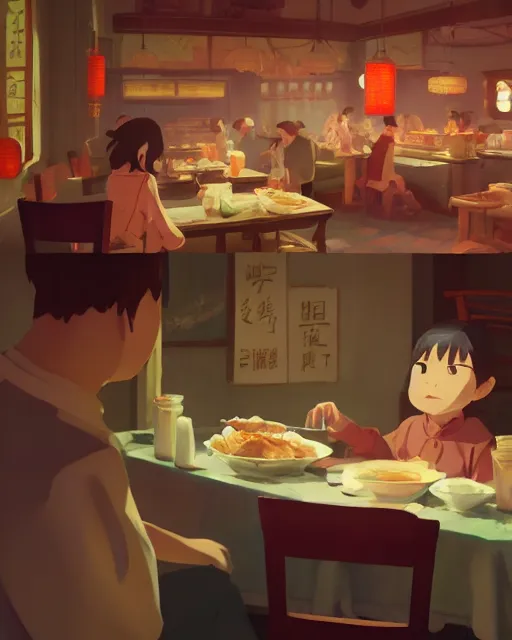 Image similar to chinese buffet in a homely little restaurant, cory loftis, james gilleard, atey ghailan, makoto shinkai, goro fujita, studio ghibli, rim light, exquisite lighting, clear focus, very coherent, plain background, soft painting