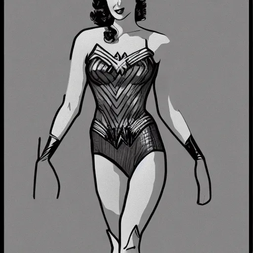 Image similar to illustration, full body portrait of gal gadot in the style of bill medcalf, retro, 1 9 5 0, 4 k, detailed