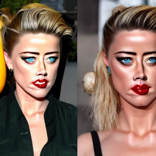 Image similar to a [ gourd ] carved shaped to look like ( amber heard ) face hybrid intercross