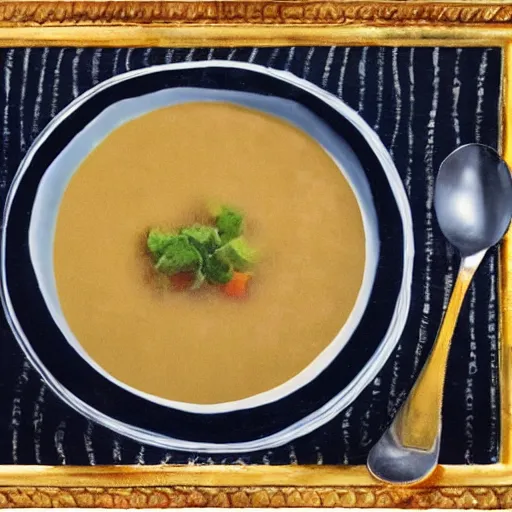 Prompt: a bowl of soup running for President, mannerism