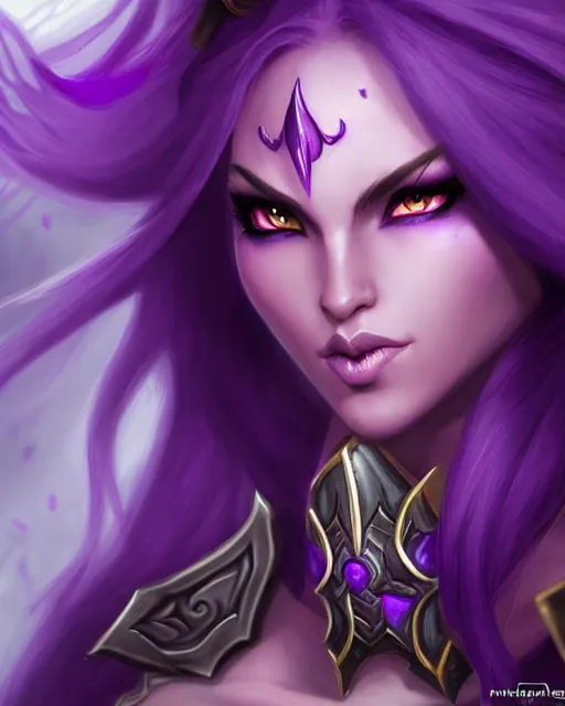 Prompt: character concepta beautiful and strong purple female warrior night elf | | cute - fine - face, world of warcraft, pretty face, realistic shaded perfect face, world of warcraft, fine details by stanley artgerm lau, wlop, rossdraws, james jean, andrei riabovitchev, marc simonetti, and sakimichan, trending on artstation